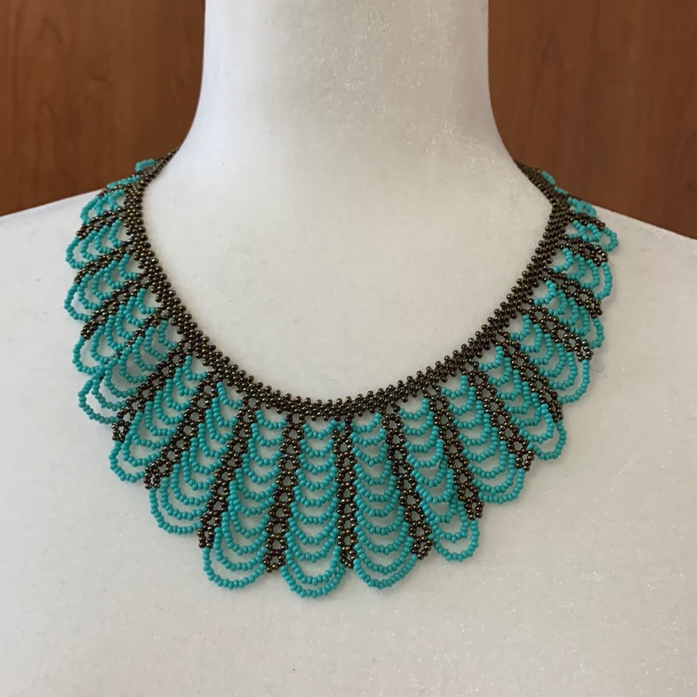 Handmade Necklace , Beautiful Chaquira stones, turquoise and brown
